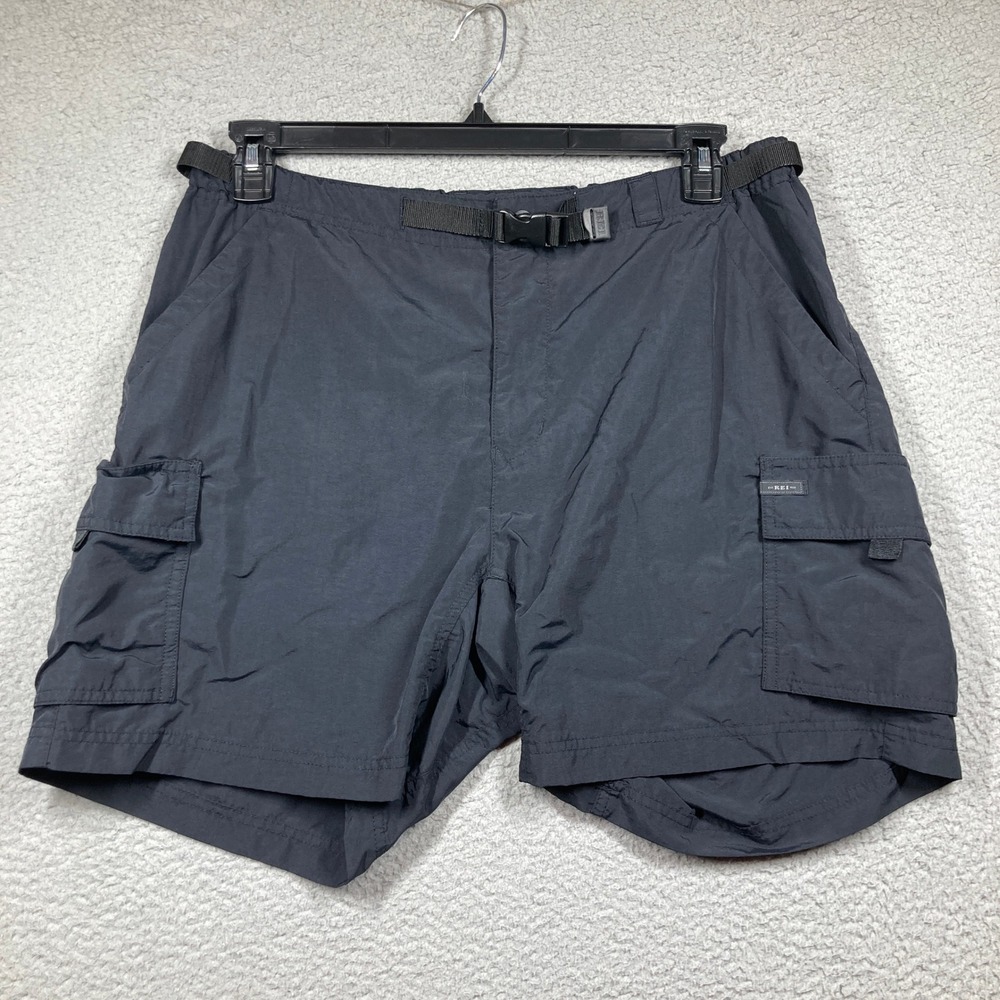 REI Sahara Cargo Shorts Mens 35 Black Nylon Hiking Webbing Belt UPF 50+ 718104